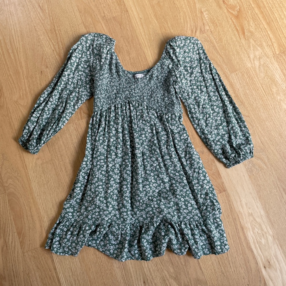 Hollister Green Floral Smocked Dress- XS
